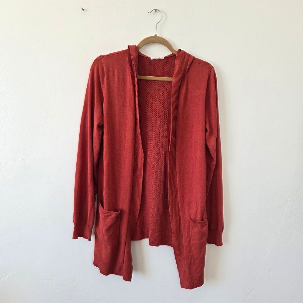 Maurices Burnt Orange Copper Cardigan Sweater Hooded Festival Boho Western Large